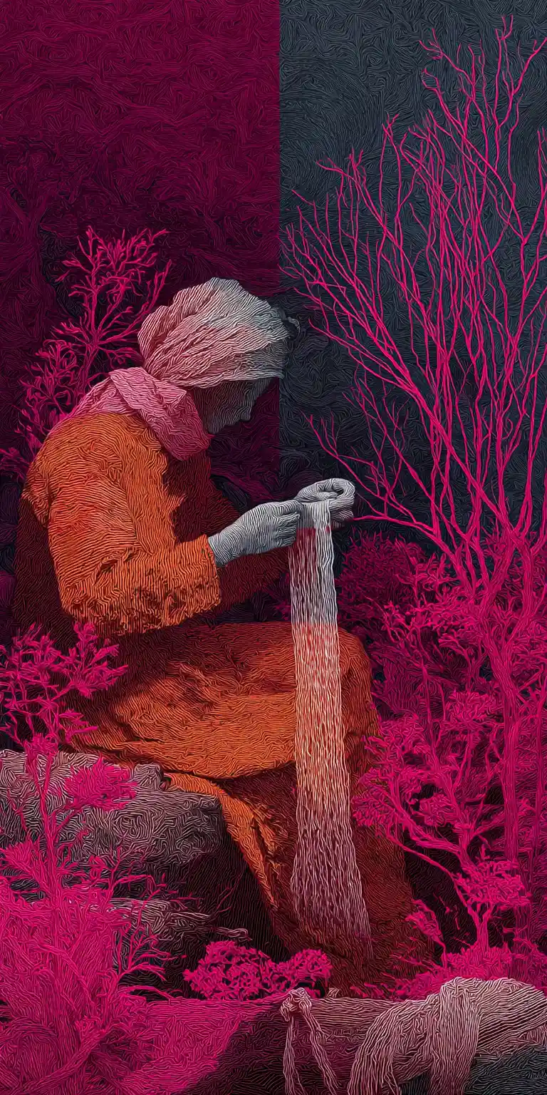 Donna mistica che tesse fili scintillanti di storie oniriche