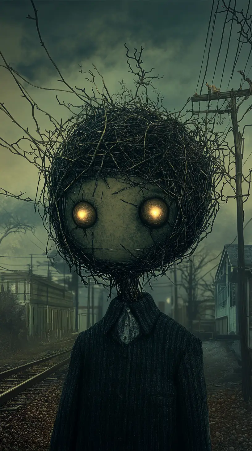 Ghostly figure rising in a dark dystopian halloween landscape