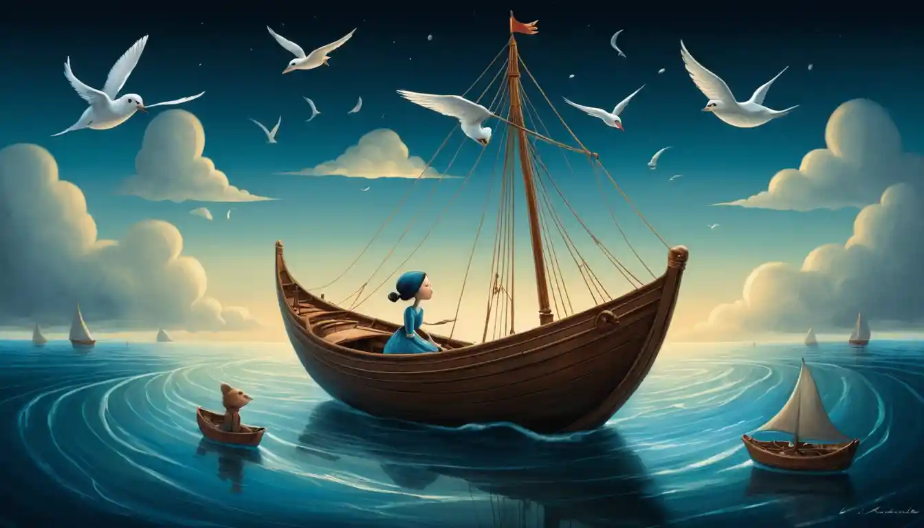 Lonely fishing boat on a deep blue poetic sea