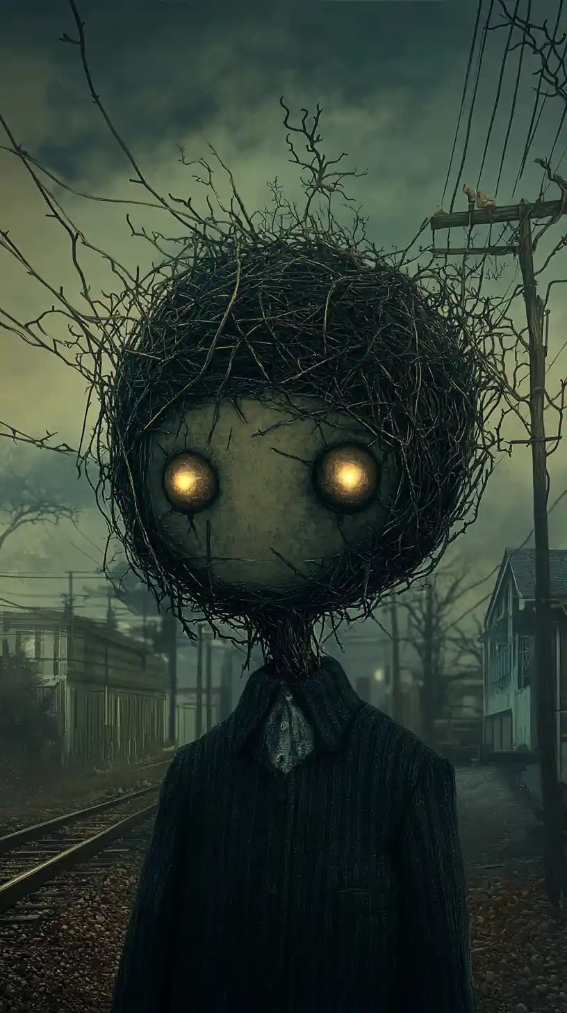 Ghostly figure rising in a dark dystopian halloween landscape