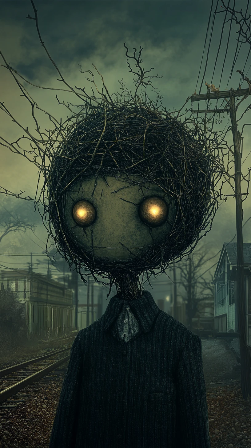 Ghostly figure rising in a dark dystopian halloween landscape