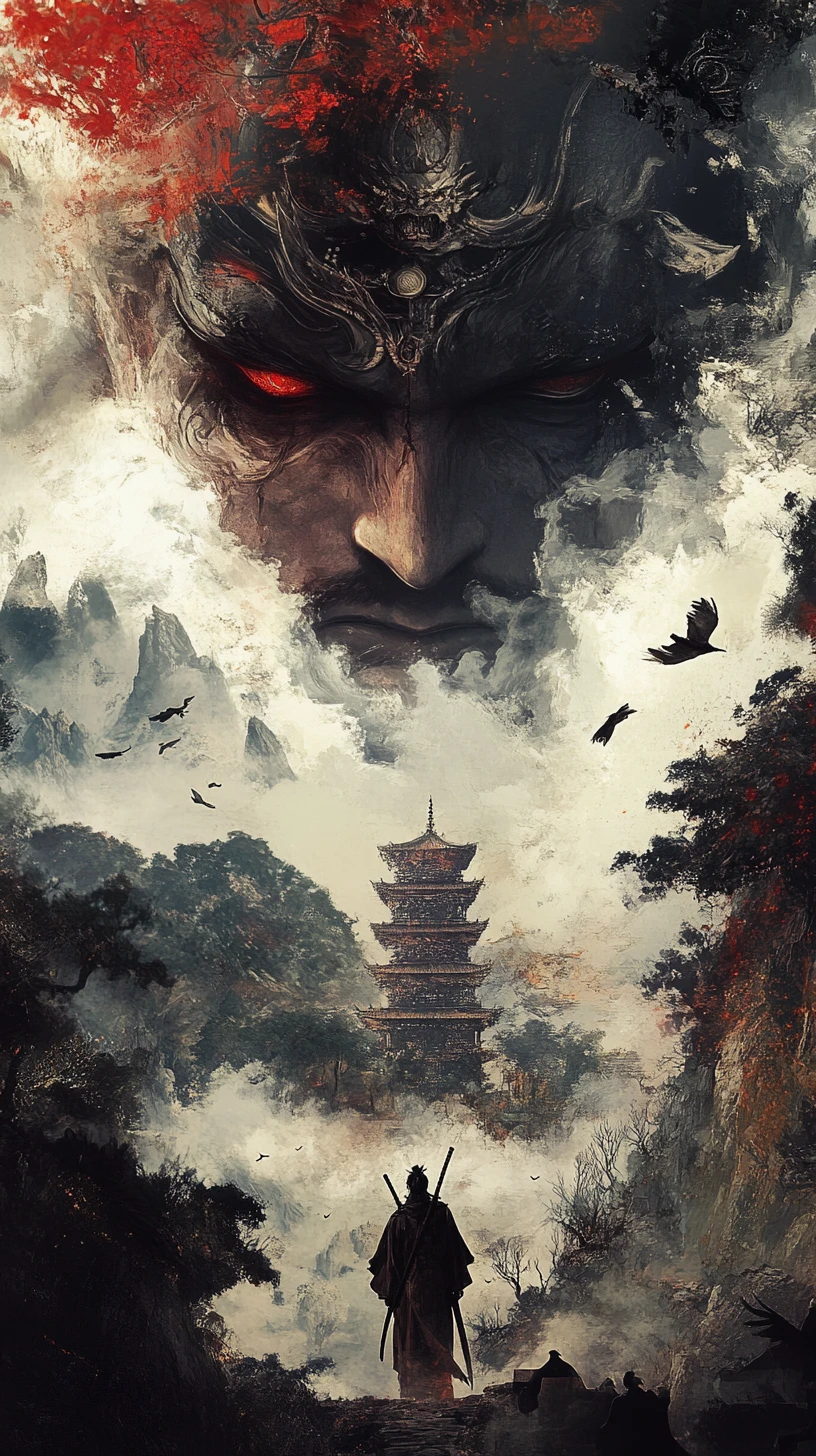 Surrealer Samurai in einer dunklen Fantasy-Illusionswelt