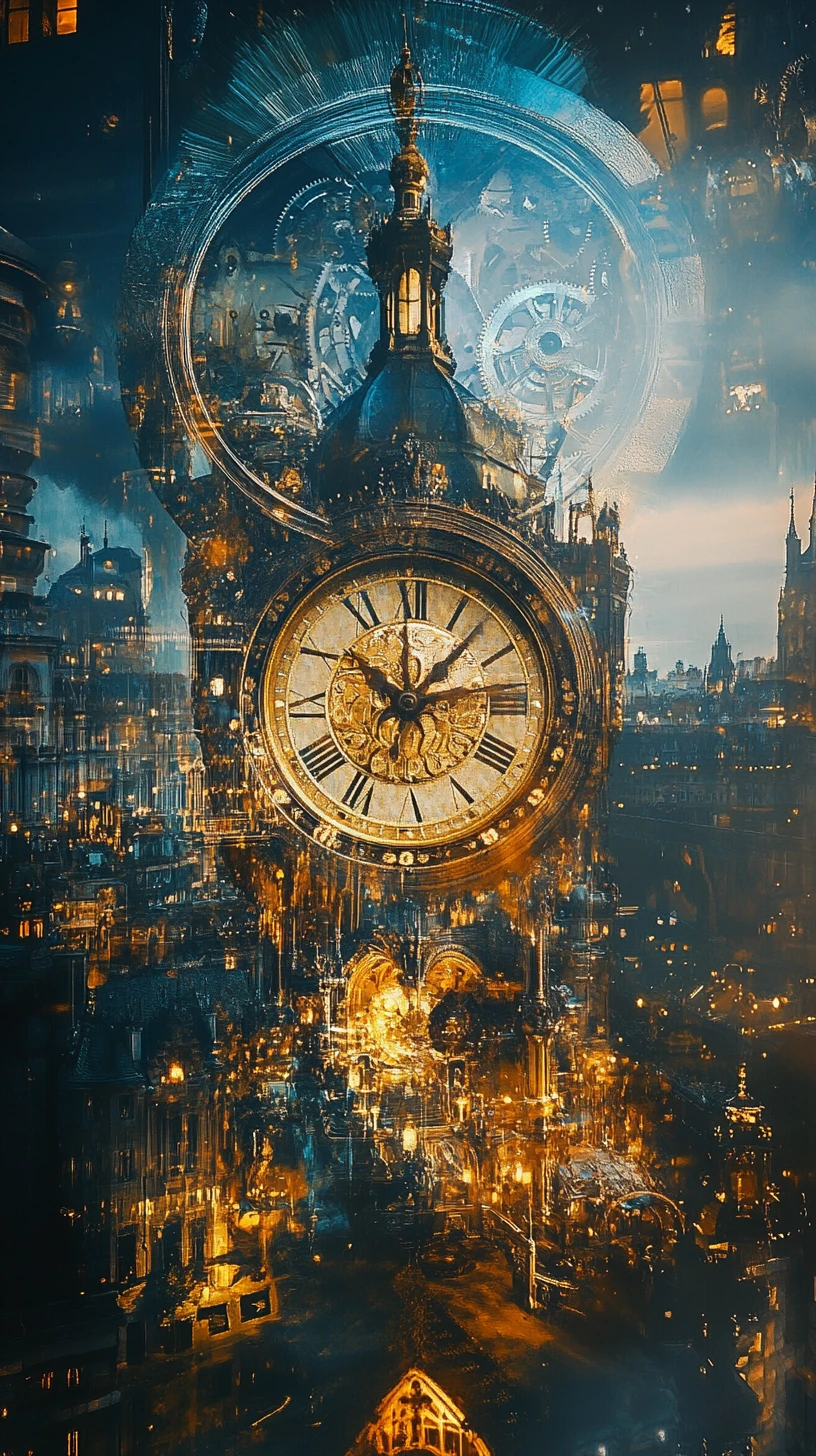 Surreale Doppelbelichtung: Uhr, die Zeit und Realität verbiegt