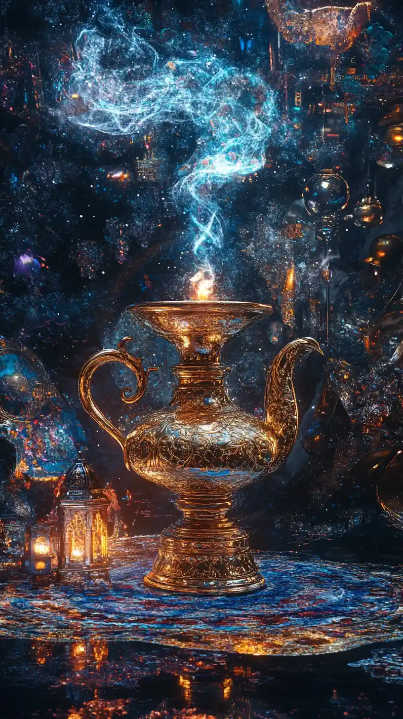 Surreal genie lamp illusion forming multiple hidden images