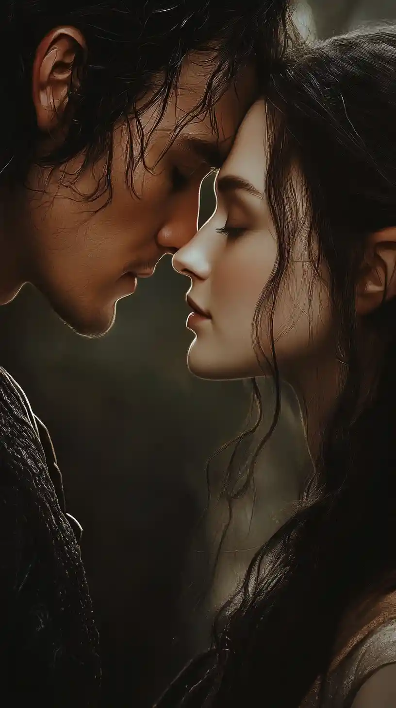 Tender close up of a loving couple touching foreheads