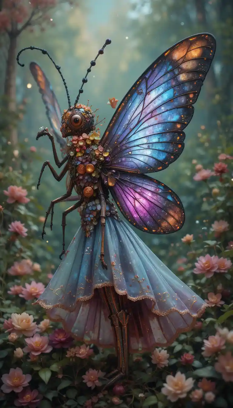 Whimsical fantasy dragonfly in vibrant illustrated style