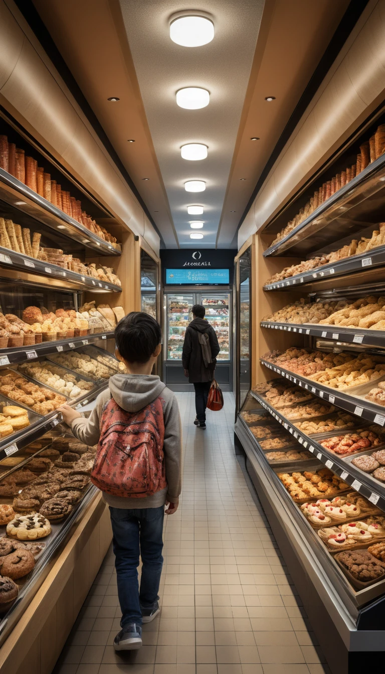Callejón de postres fantasioso en la multitud de un centro comercial bullicioso