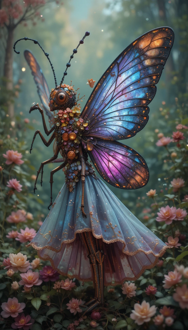 Whimsical fantasy dragonfly in vibrant illustrated style