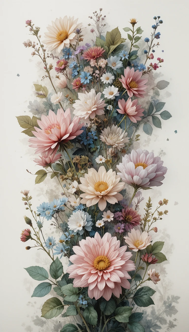 Close up floral double exposure in soft pastel tones