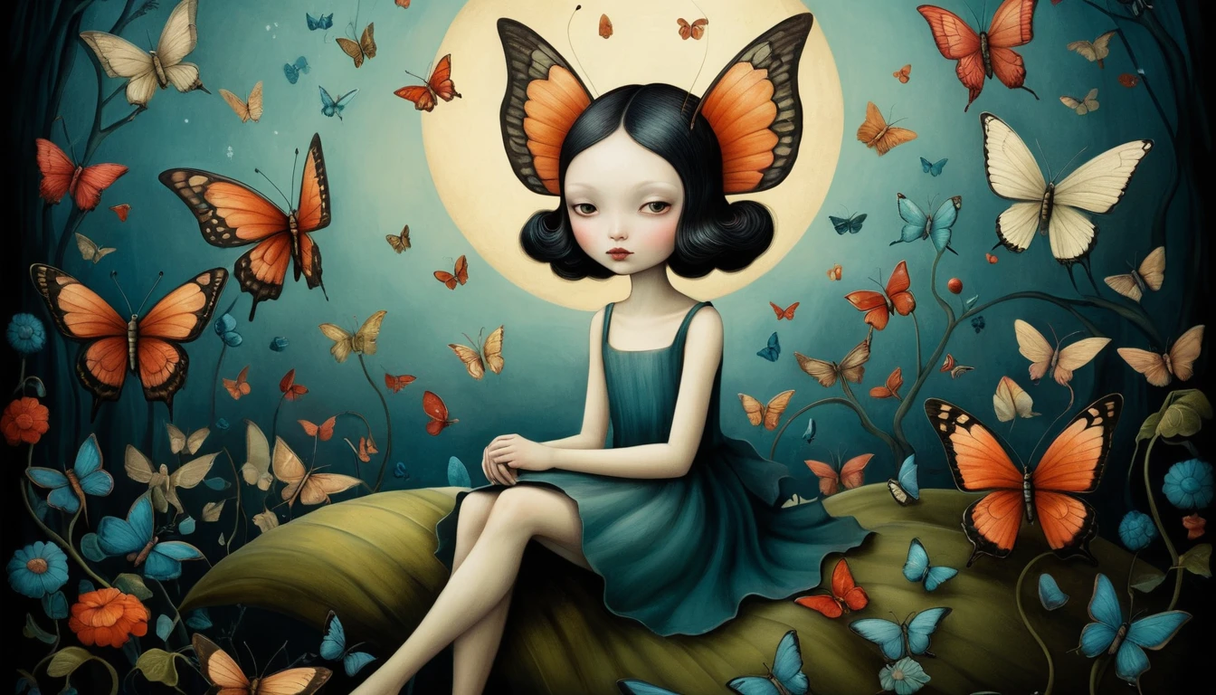 Ilustración fantasiosa y de ensueño de mariposas coloridas