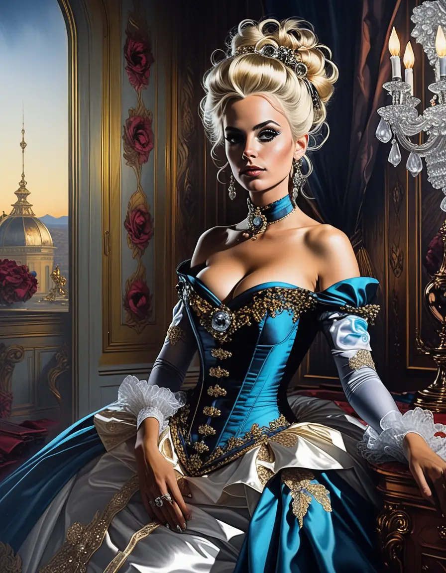 Fantasy courtesan in elaborate rococo corset portrait