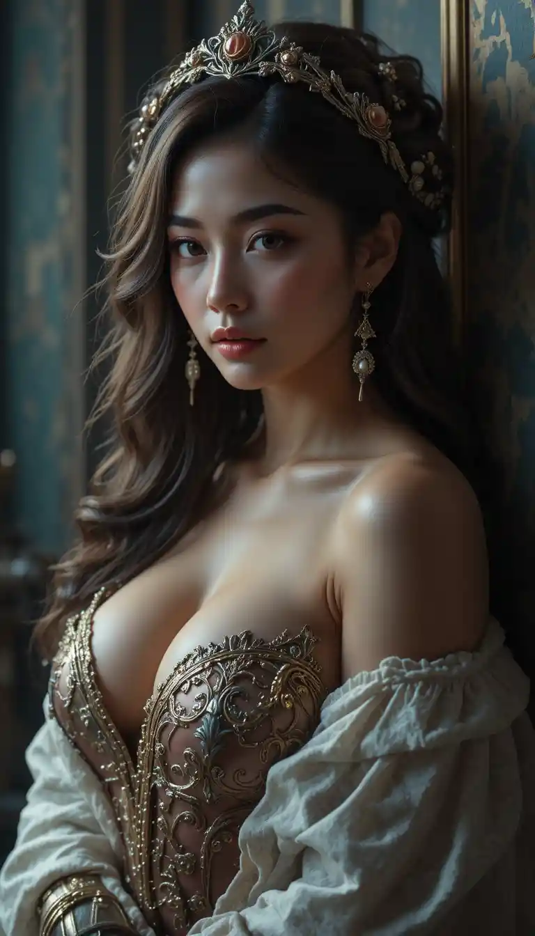 Mujer sensual con elegante vestuario en retrato en primer plano