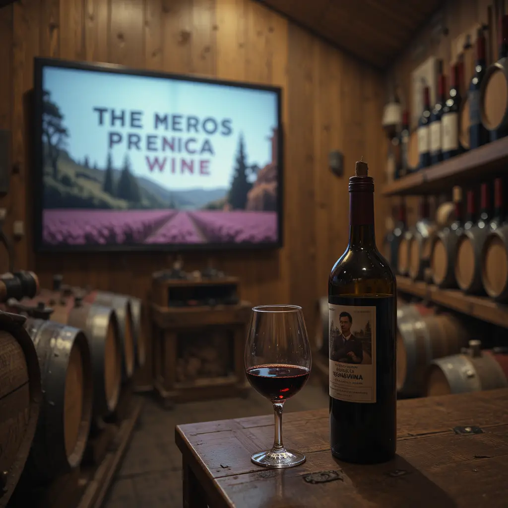 Television Displaying Wine Advertisements In A Wine Cellar
