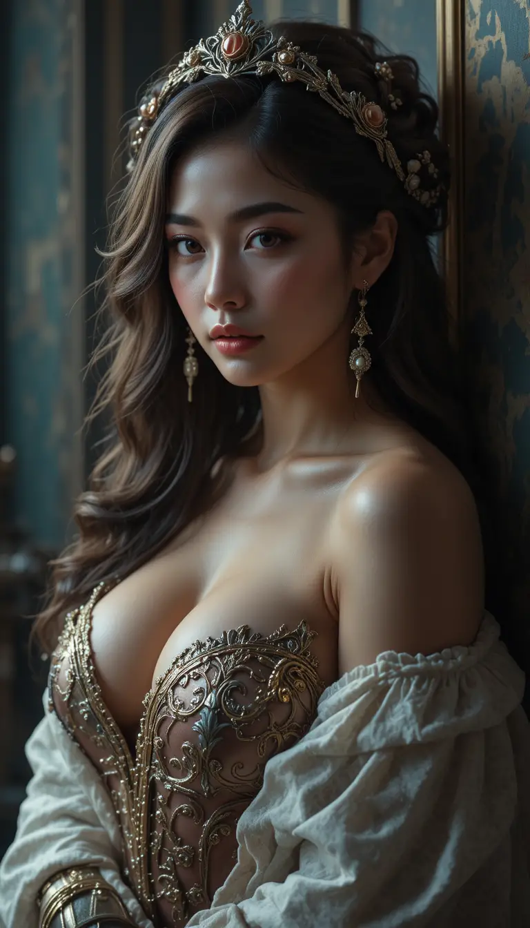 Mujer sensual con elegante vestuario en retrato en primer plano