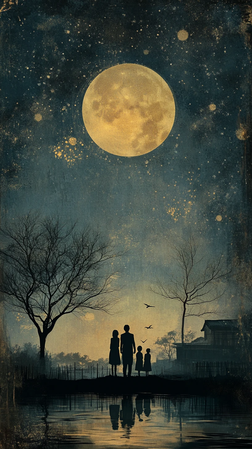 Family standing together beneath a peaceful starry night sky