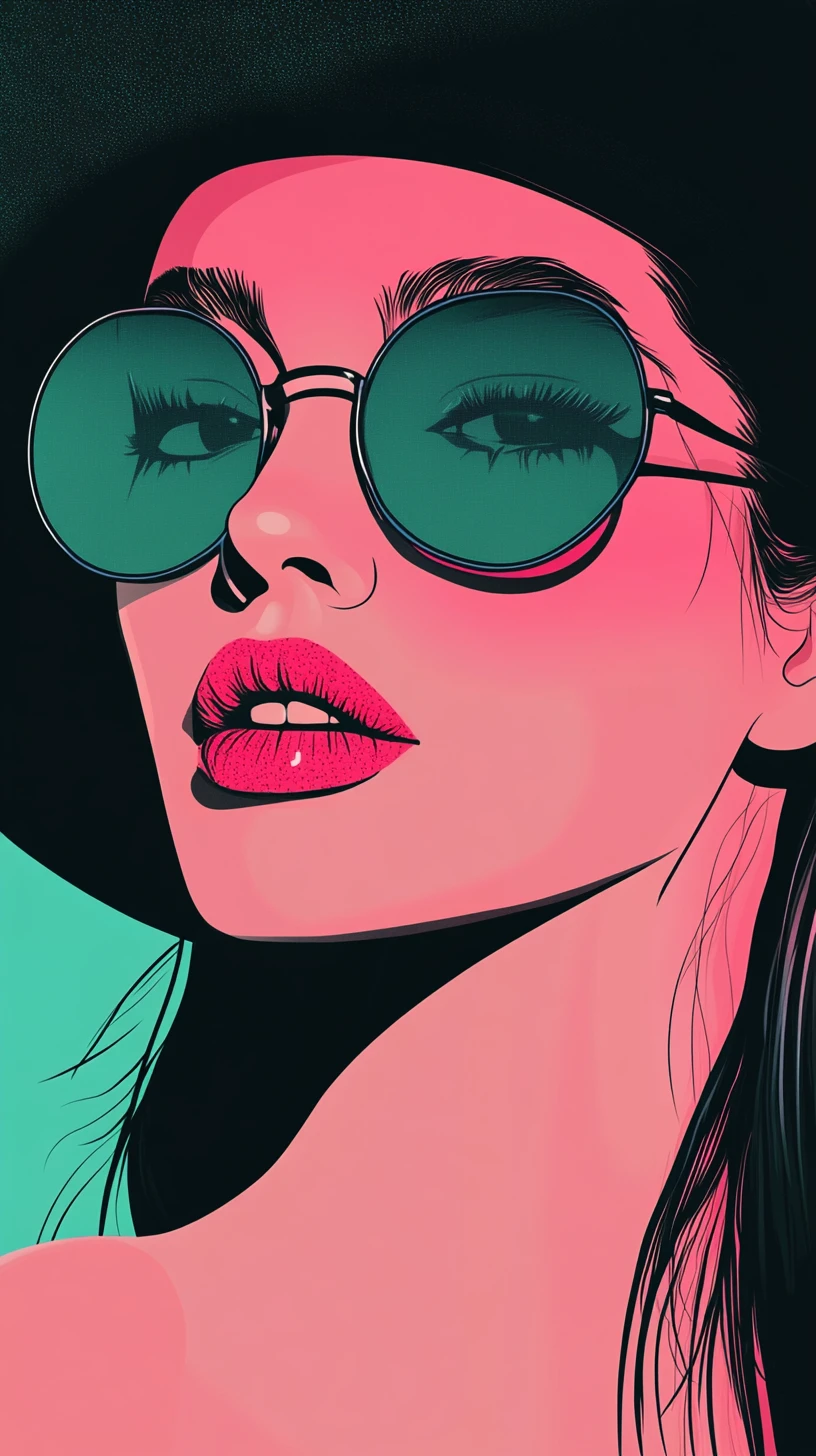 Pop art portrait of a girl with neon green glasses