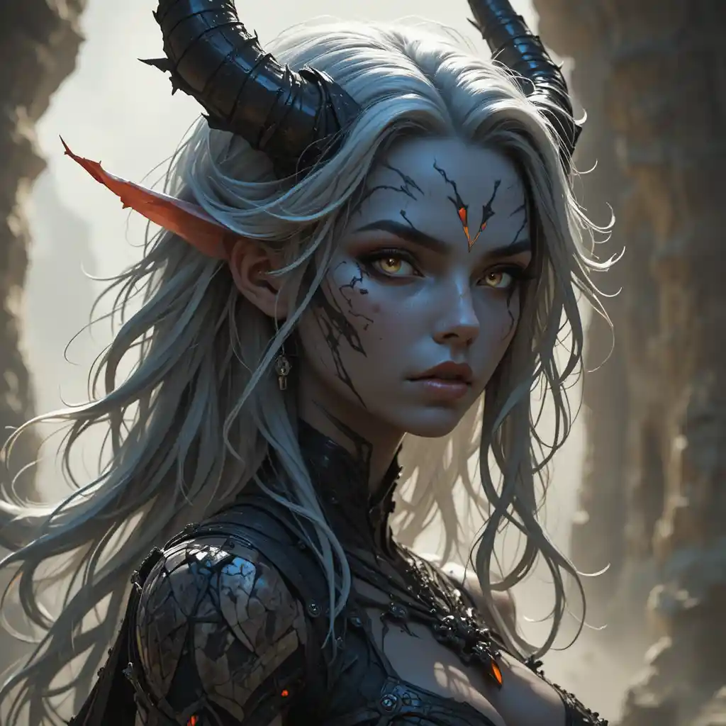 Ancient gray skinned goddess of shadow and death portrait