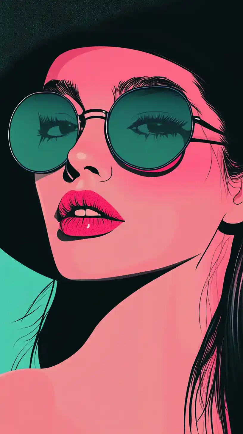 Pop art portrait of a girl with neon green glasses