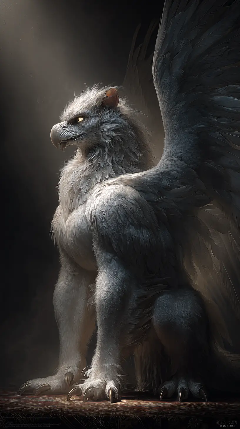 Enormous Male Harpy With Glowing Eyes In Miniature Style