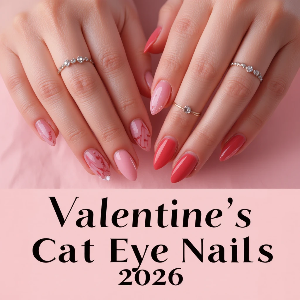Close up of hands with pink and red Valentine nails