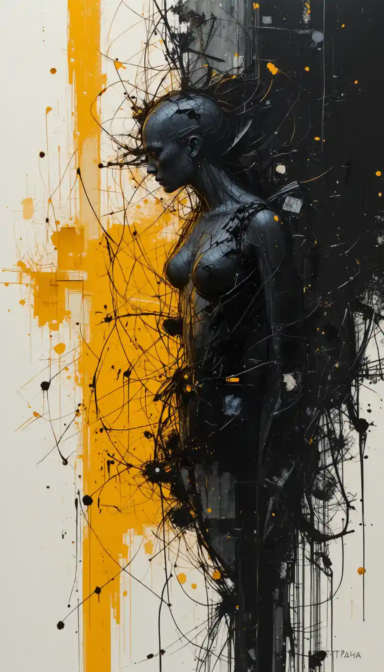 Figura abstracta expresiva en pintura de líneas garabateadas dinámicas