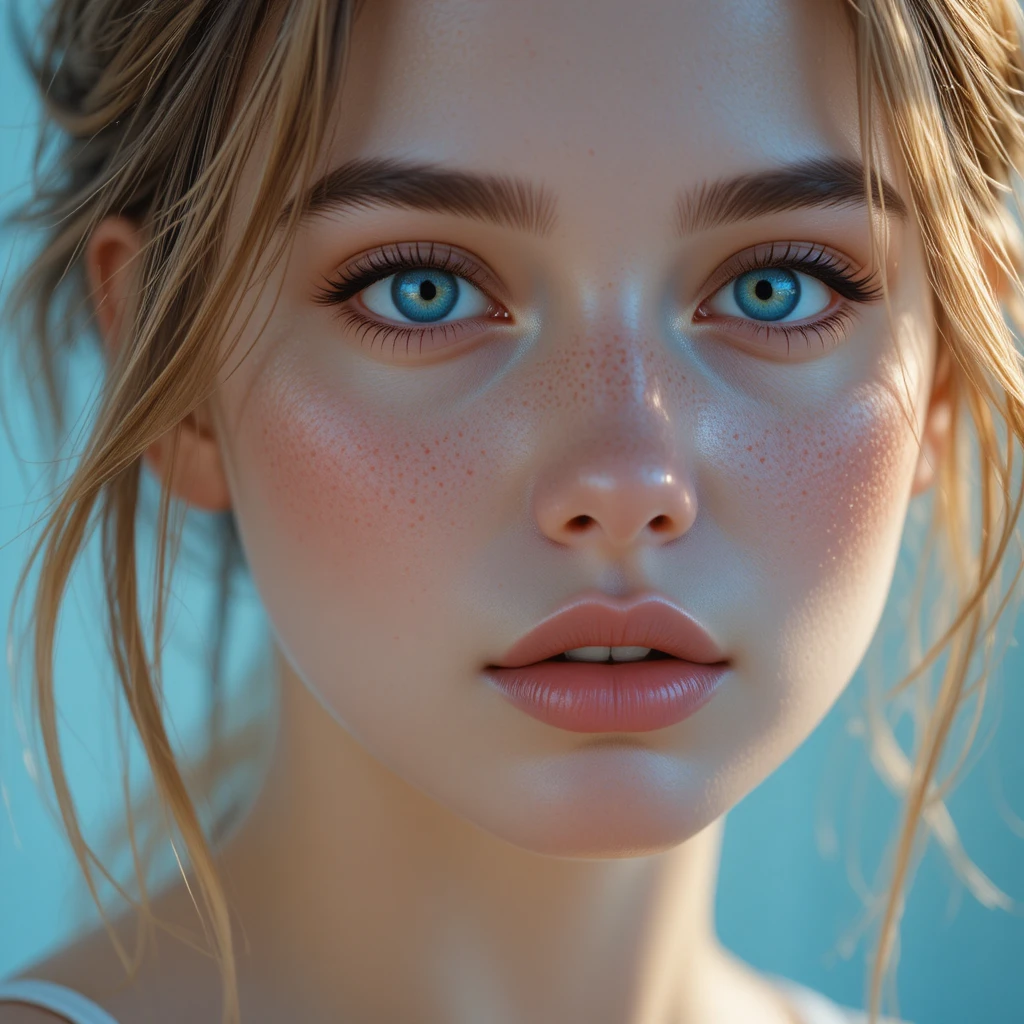 Close up portrait of young woman with blue eyes