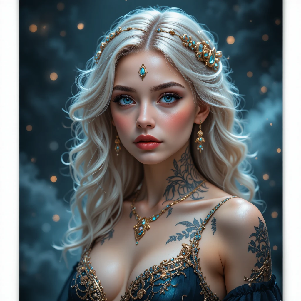Ethereal blue eyed girl in jeweled headpiece portrait