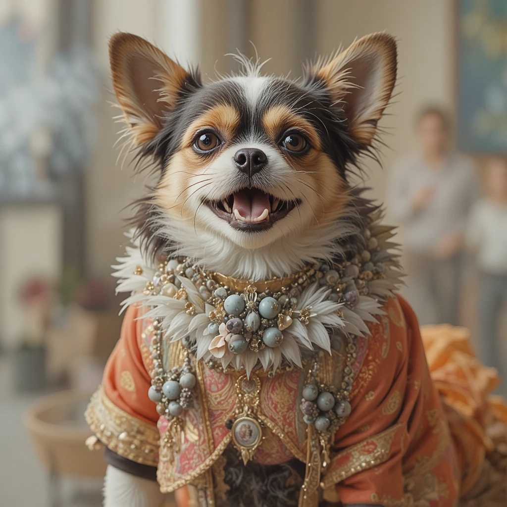 Funny home scenes of a playful dog in different activities