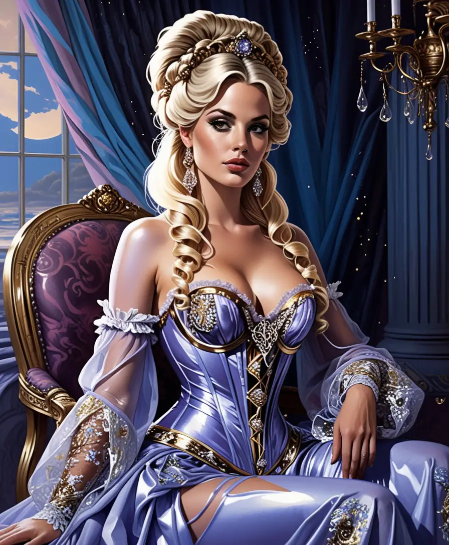 Baroque courtesan painting at an opulent celestial royal chamber