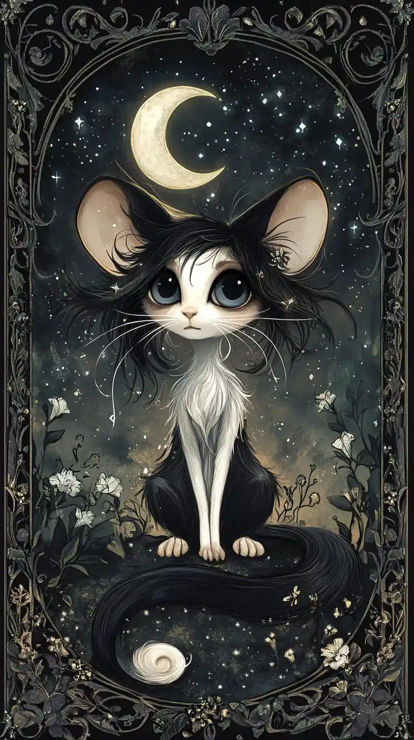 Adorable souris gothique fantastique dans un jardin nocturne céleste