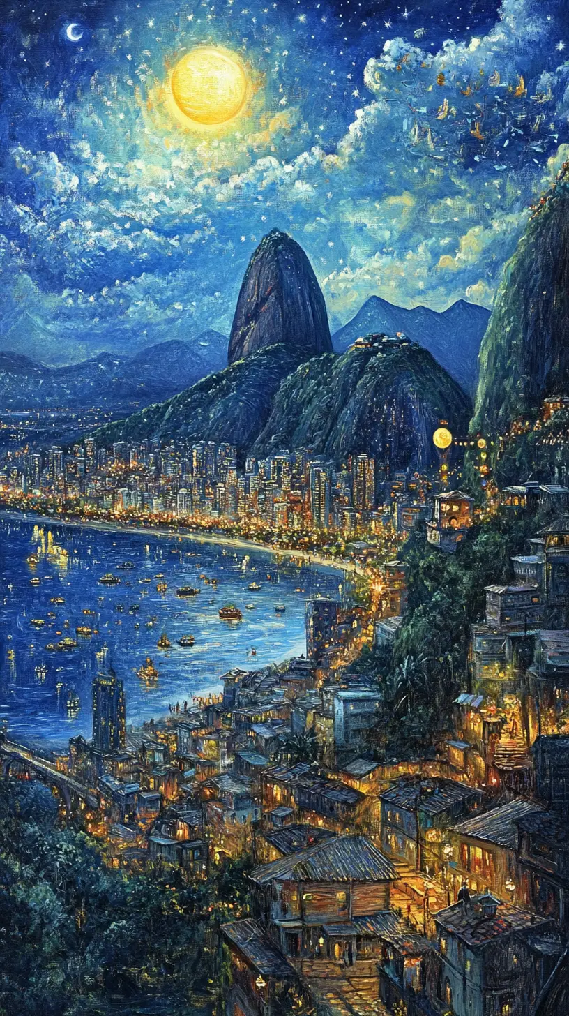 Small winter carnival landscape painting of rio city