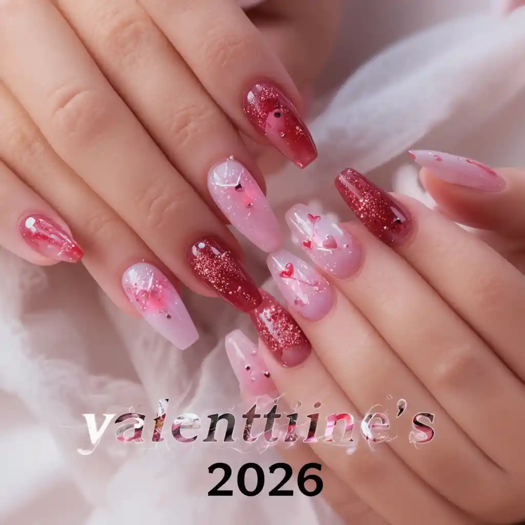 Unghie cat eye di San Valentino su mani elegantemente curate