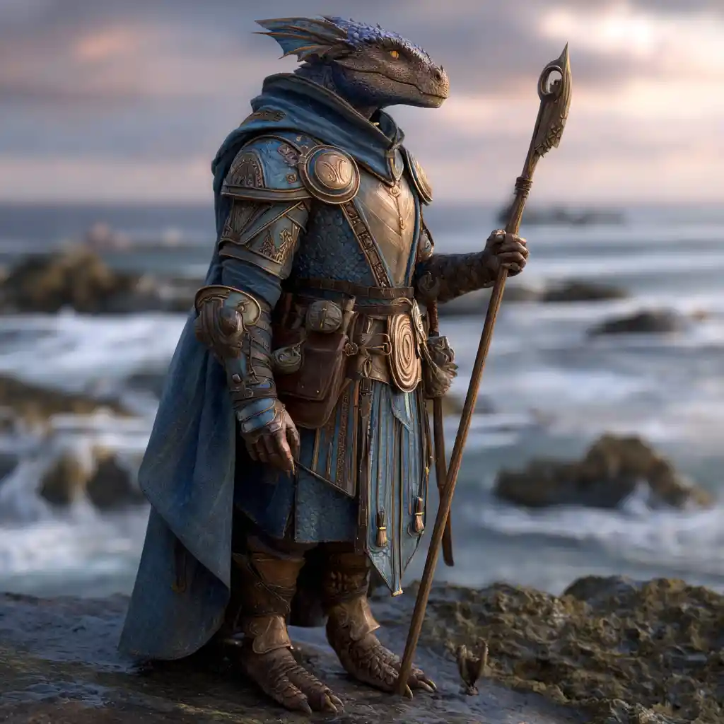 Ocean themed dragonborn paladin fantasy explorer character