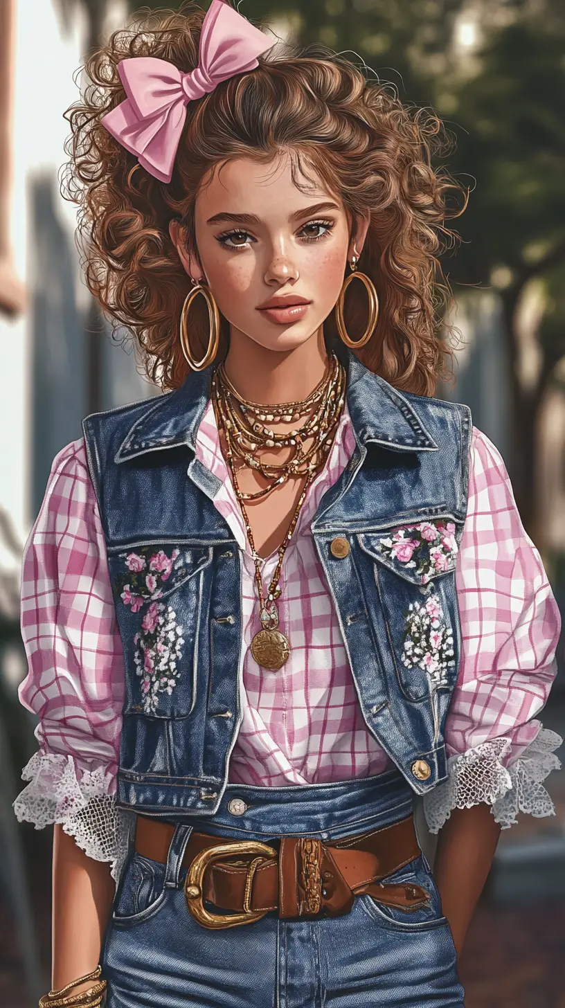 Bohemian girl in denim vest on a quiet street
