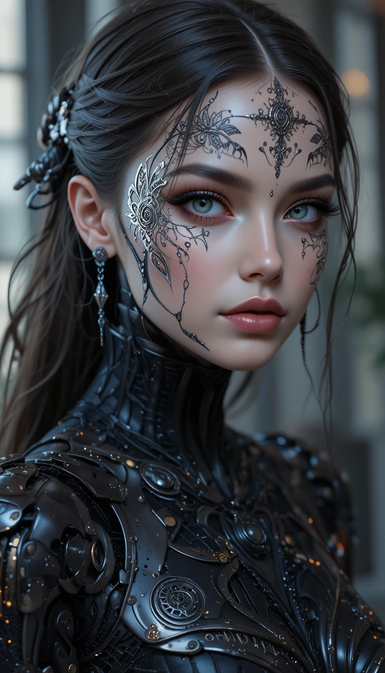 Cyberpunk goddess portrait of a beautifully painted cyborg girl
