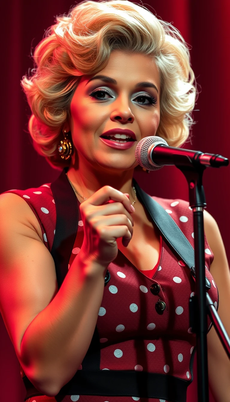 Vintage singer on stage holding a microphone in vivid color