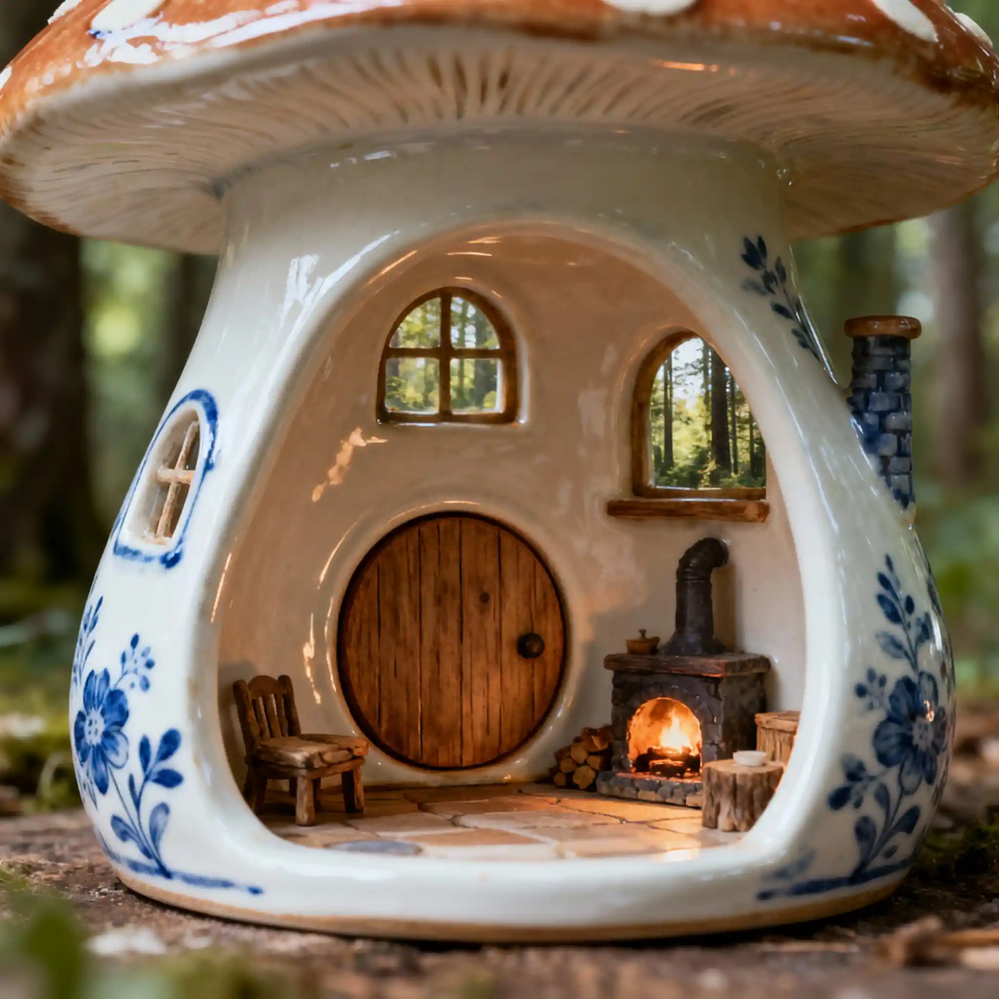 Cozy Interior Of A Whimsical Ceramic Mushroom House