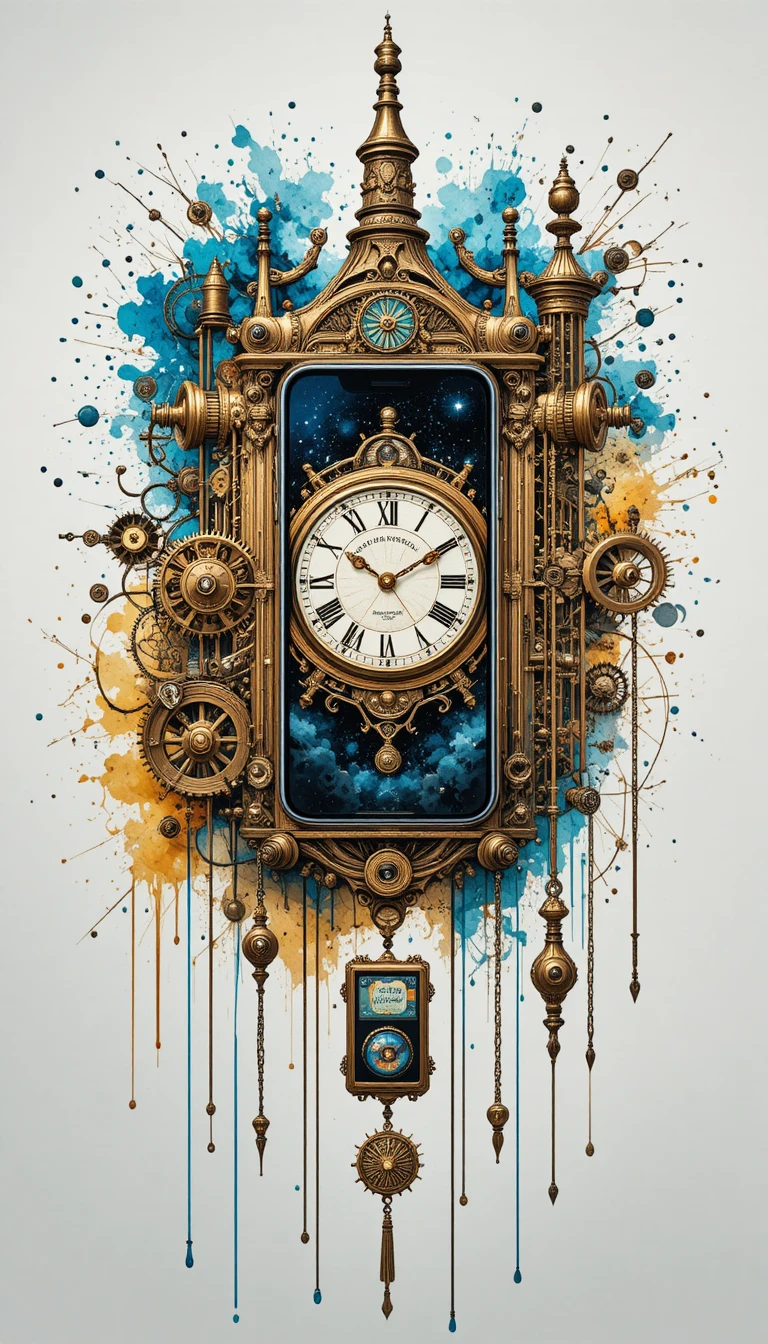 Steampunk-Smartphone-Uhr mit verschmolzenen Messing-Zahnrädern