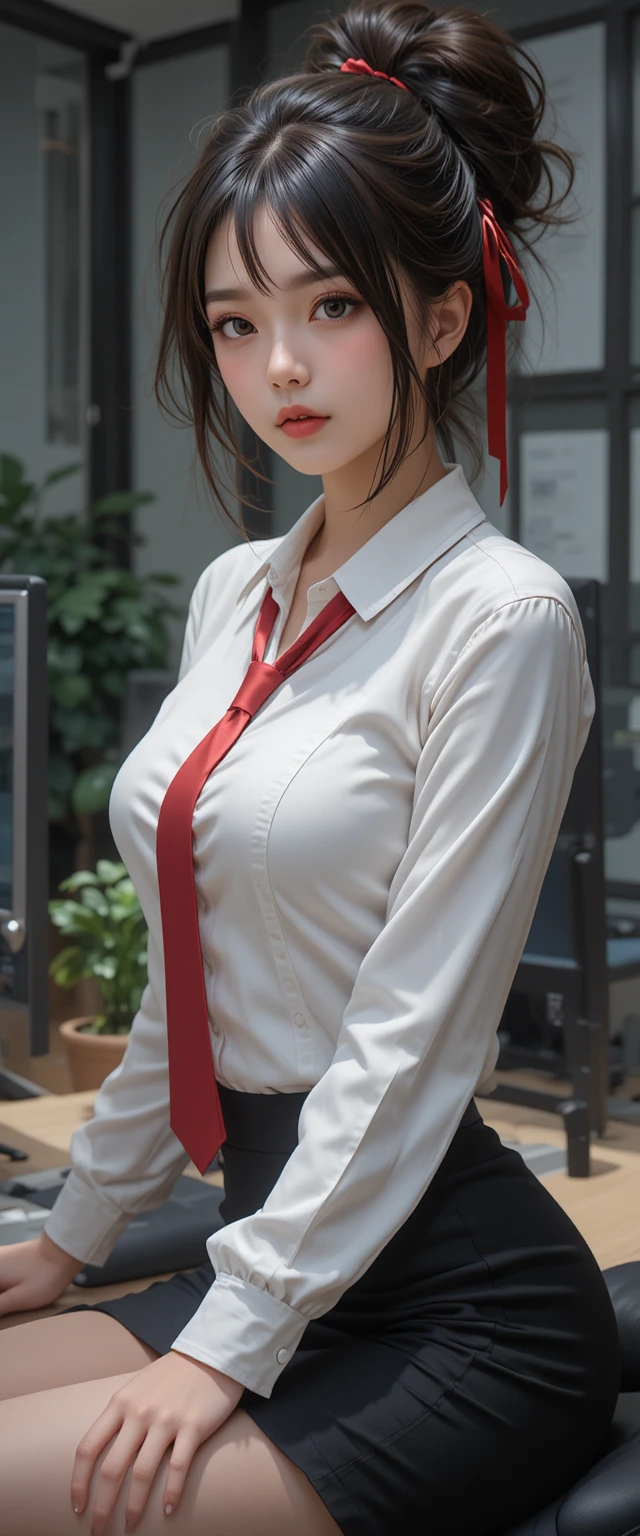 Japanische Büroangestellte in weißer Bluse und schwarzem Rock