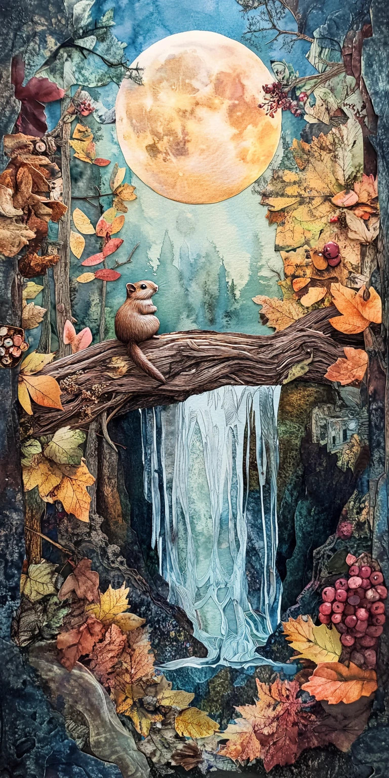 Chipmunk On Forest Log At Dusk With Rising Moon