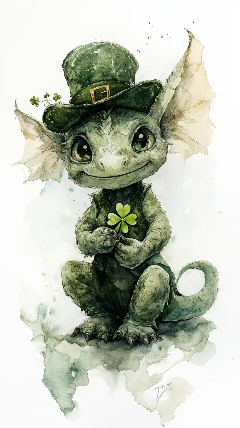 Leprecauno ad acquerello che tiene un piccolo trifoglio