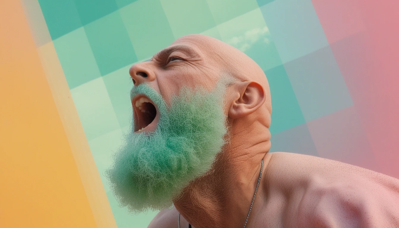 Retrato surreal en primer plano de un niño con barba de nube