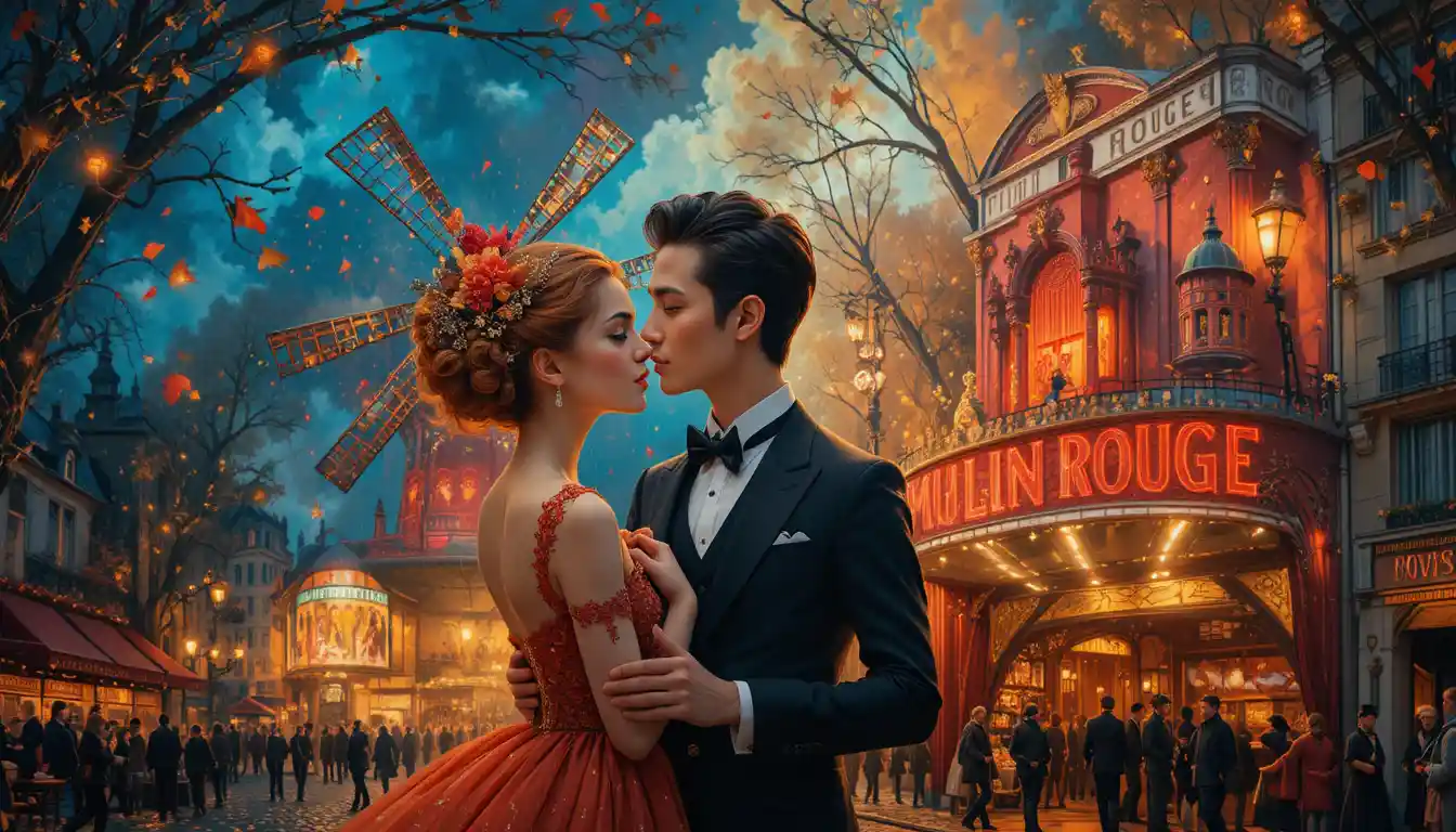 Giovane coppia romantica nelle fiabesche strade parigine all’alba