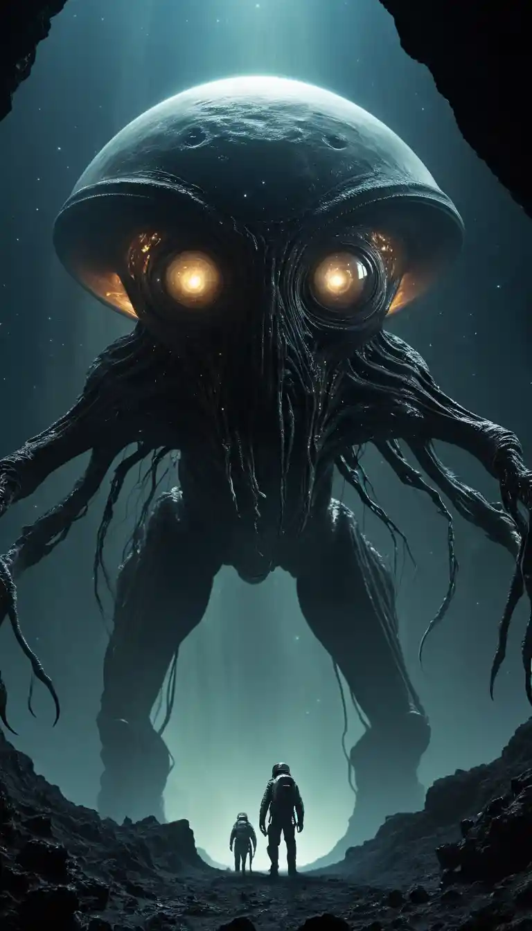 Terrifying cinematic scene of an alien ufo in darkness