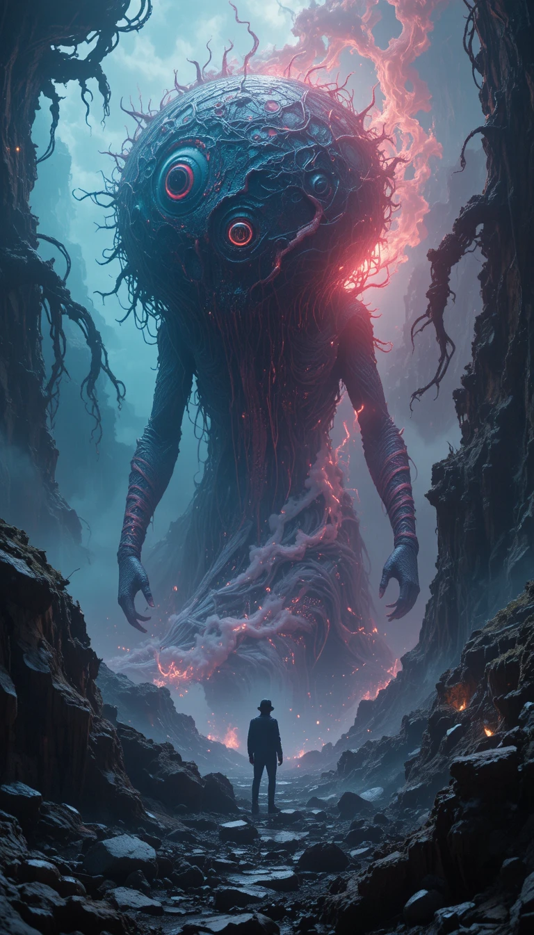 Présence alien terrifiante à l'intérieur d'un sombre vaisseau spatial de science‑fiction