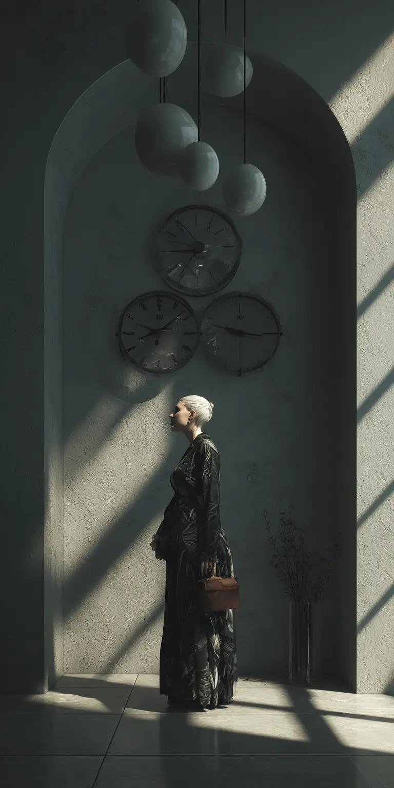 Surreal clock at the center of an avant garde interior