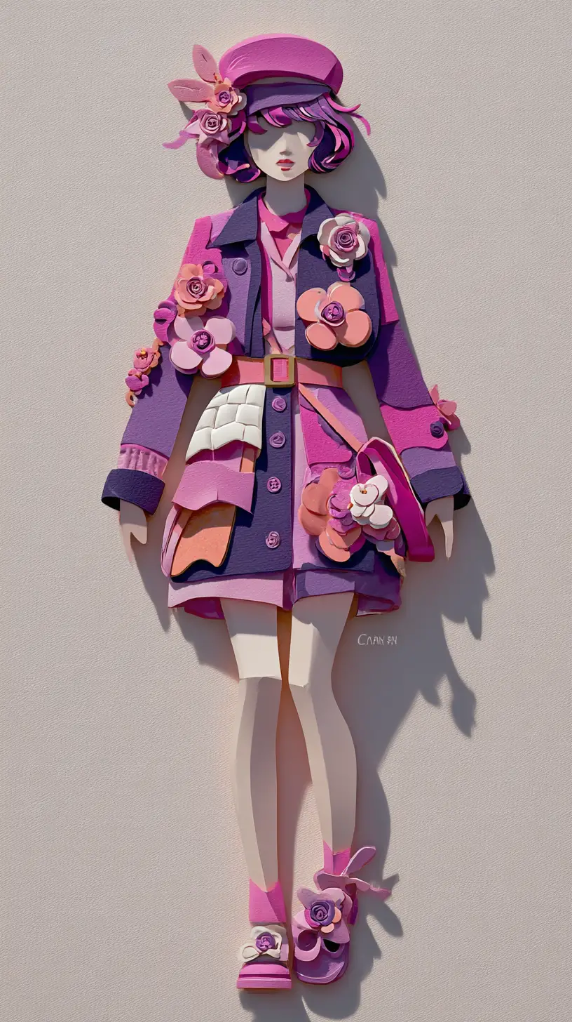 Harajuku fashion woman in layered 3D paper craft art
