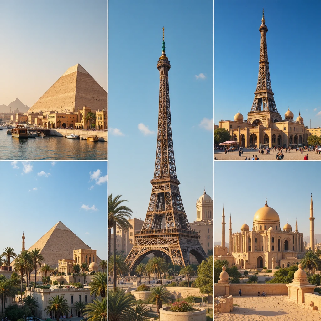 Egyptian city collage featuring Aswan Hurghada Cairo and Siwa