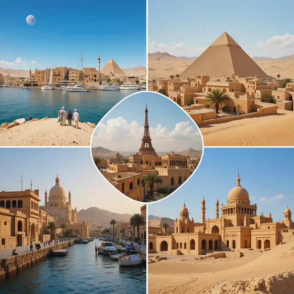 Collage Of Iconic Egyptian Cityscapes In One Composition