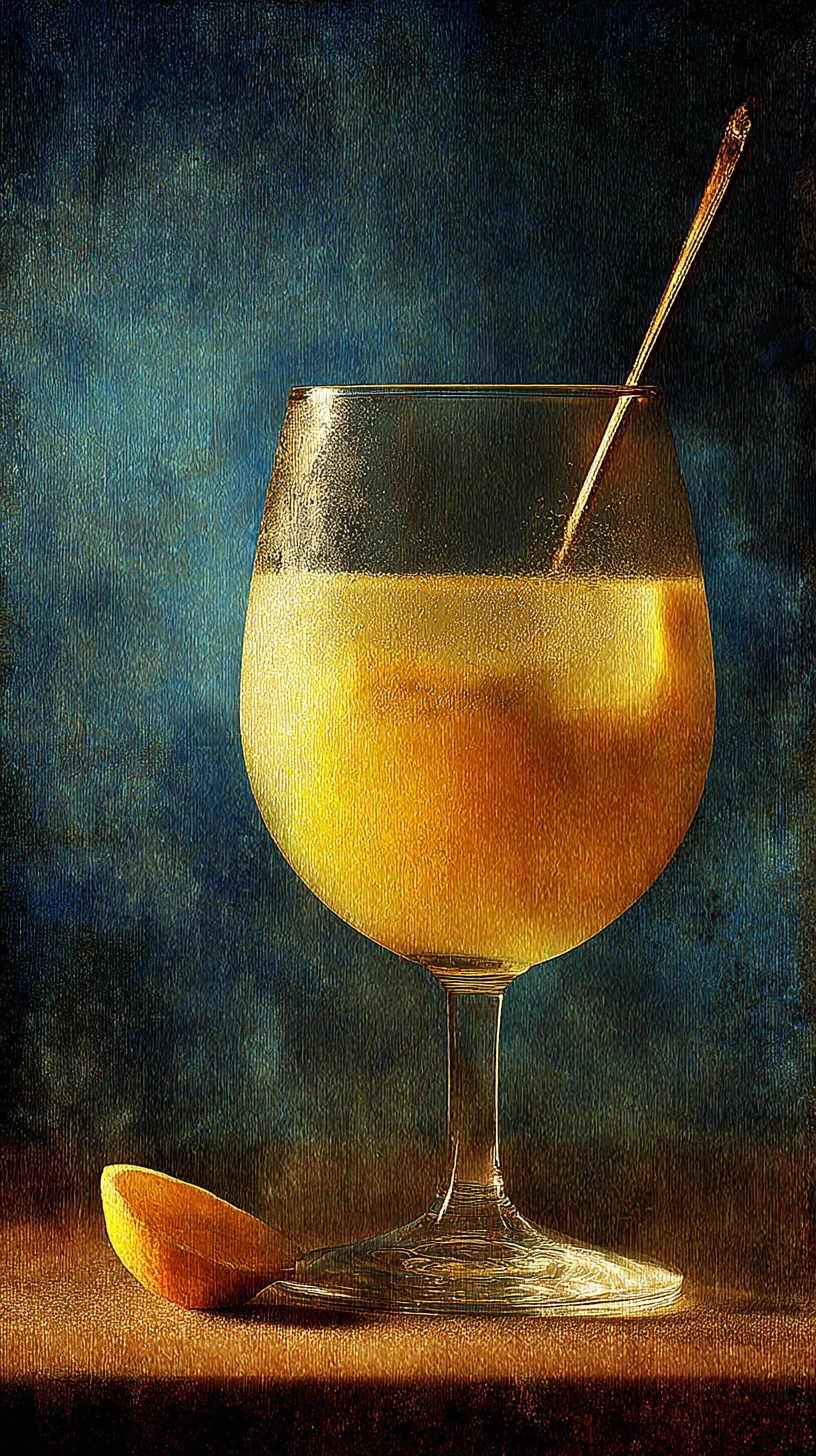 Close up of a warm yellow winter cocktail in a glass